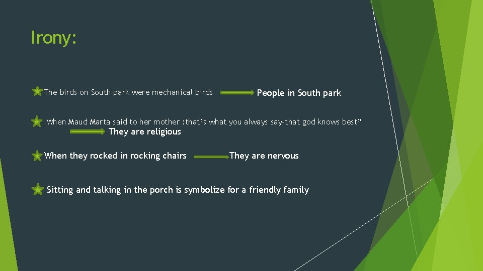 Irony: The birds on South park were mechanical birds People in South park When