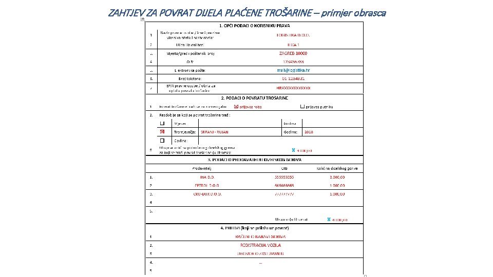 ZAHTJEV ZA POVRAT DIJELA PLAĆENE TROŠARINE – primjer obrasca 