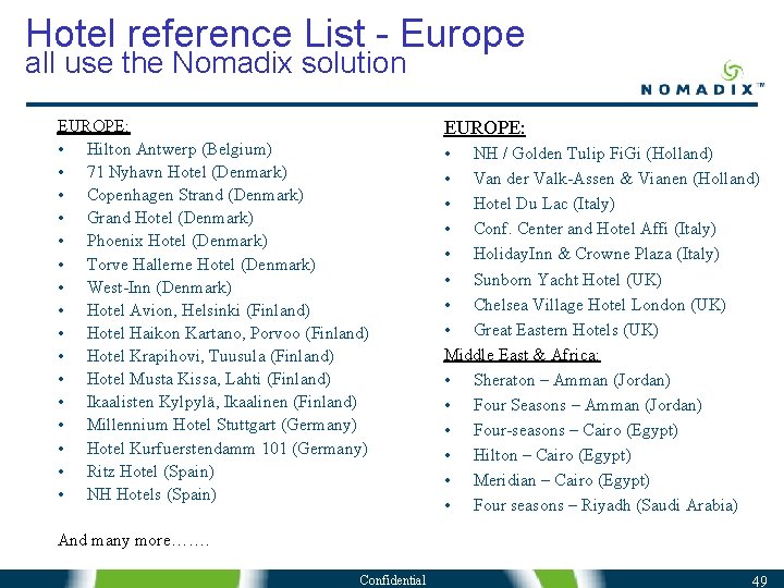 Hotel reference List - Europe all use the Nomadix solution EUROPE: • Hilton Antwerp Hotel reference List - Europe all use the Nomadix solution EUROPE: • Hilton Antwerp