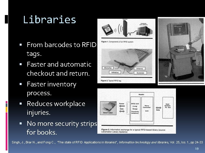 Libraries From barcodes to RFID tags. Faster and automatic checkout and return. Faster inventory