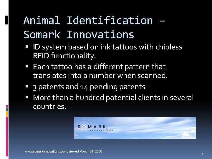 Animal Identification – Somark Innovations ID system based on ink tattoos with chipless RFID