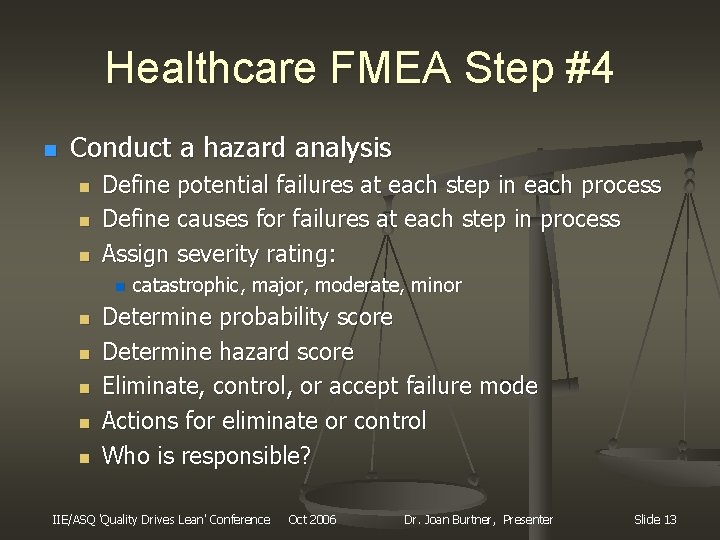 Healthcare FMEA Step #4 n Conduct a hazard analysis n n n Define potential