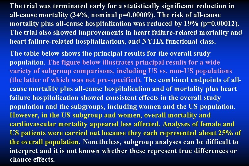 The trial was terminated early for a statistically significant reduction in all-cause mortality (34%,