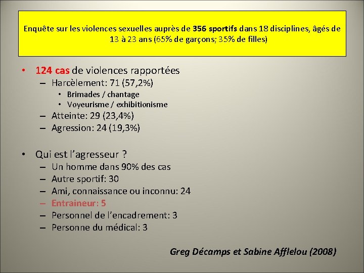 Enquête sur les violences sexuelles auprès de 356 sportifs dans 18 disciplines, âgés de