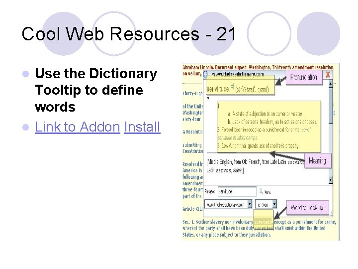 Cool Web Resources - 21 Use the Dictionary Tooltip to define words l Link