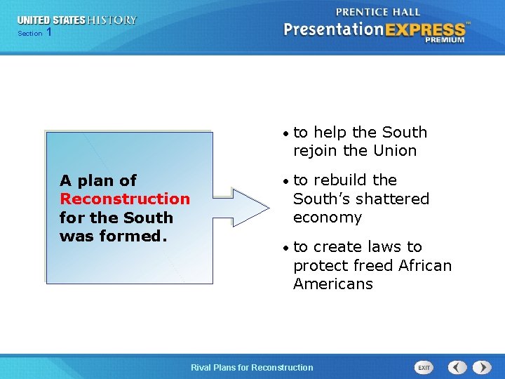 Chapter Section 1 25 Section 1 • to help the South rejoin the Union