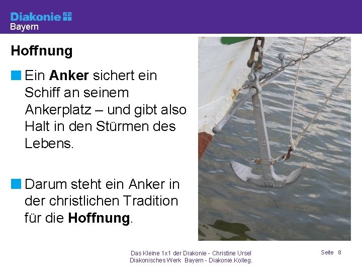 Bayern Hoffnung Ein Anker sichert ein Schiff an seinem Ankerplatz – und gibt also