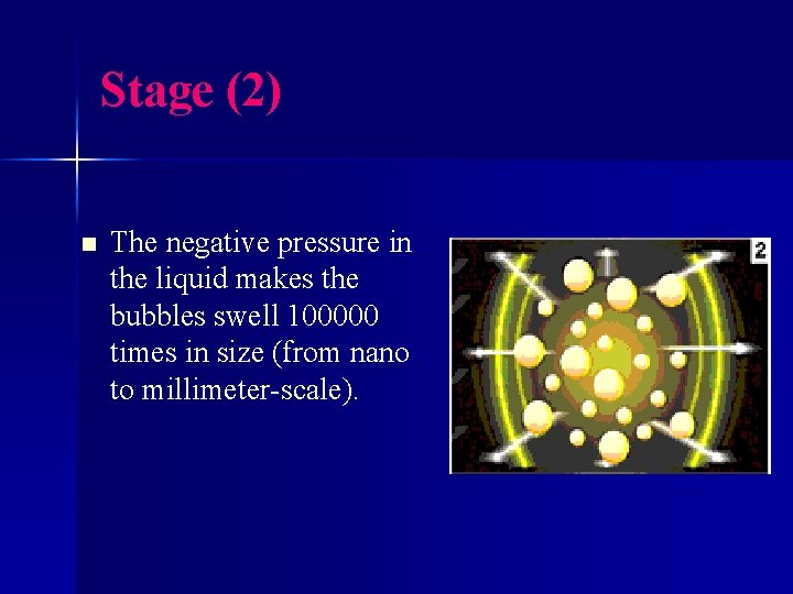 Stage (2) n The negative pressure in the liquid makes the bubbles swell 100000