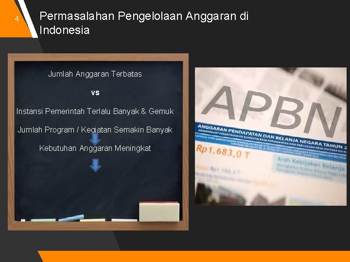 4 Permasalahan Pengelolaan Anggaran di Indonesia Jumlah Anggaran Terbatas vs Instansi Pemerintah Terlalu Banyak