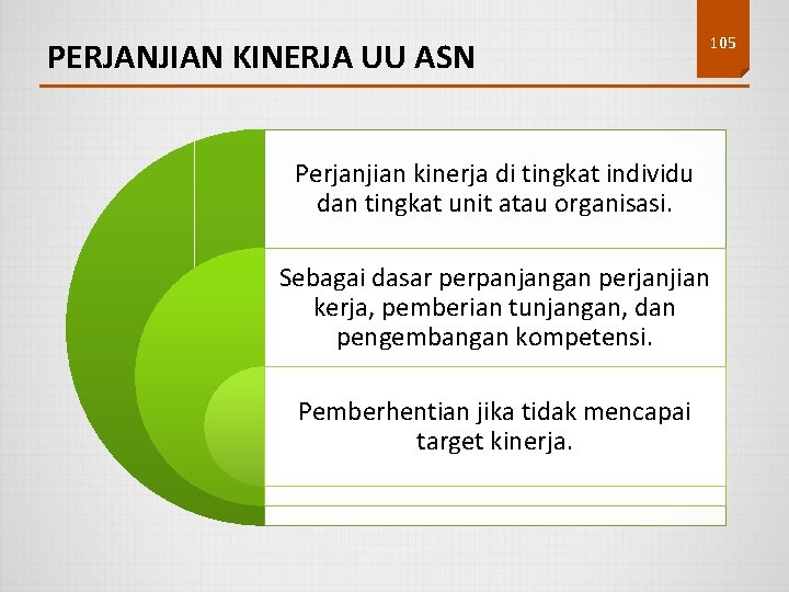 PERJANJIAN KINERJA UU ASN 105 Perjanjian kinerja di tingkat individu dan tingkat unit atau