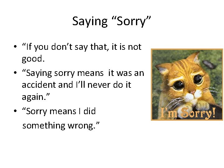 Saying “Sorry” • “If you don’t say that, it is not good. • “Saying