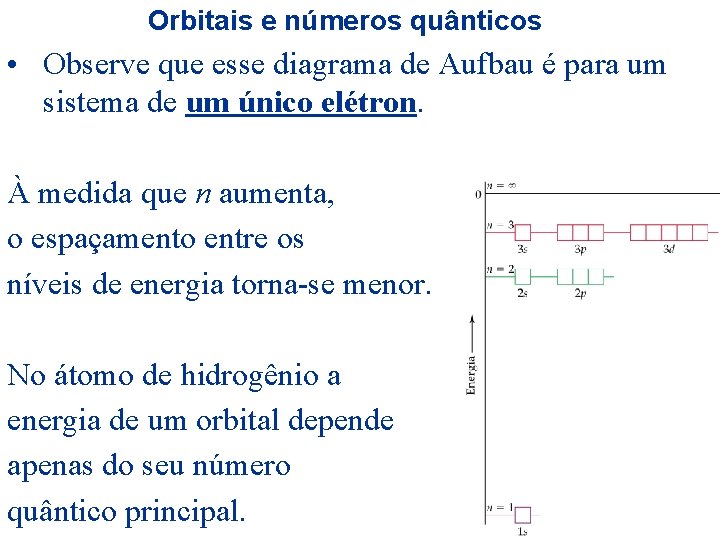 Orbitais e números quânticos • Observe que esse diagrama de Aufbau é para um