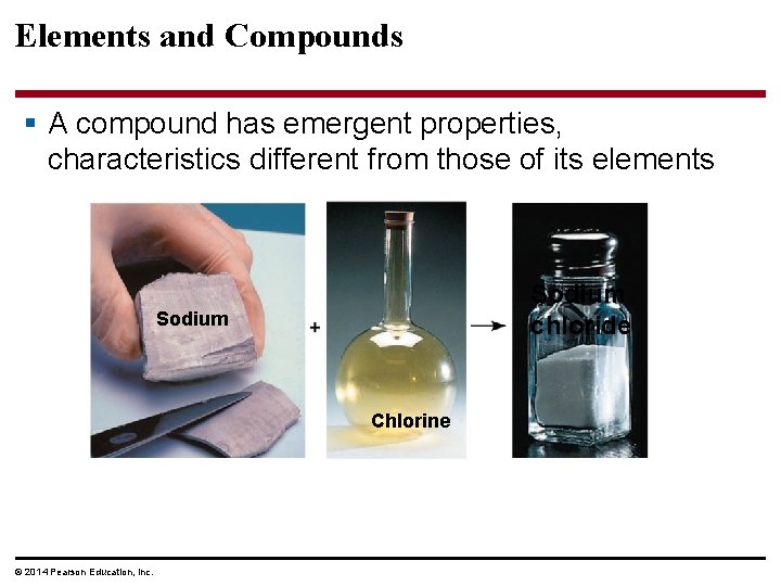 Elements and Compounds § A compound has emergent properties, characteristics different from those of