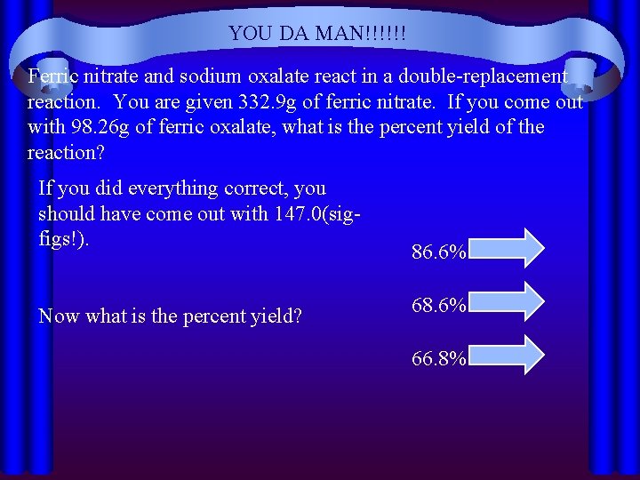 YOU DA MAN!!!!!! Ferric nitrate and sodium oxalate react in a double-replacement reaction. You