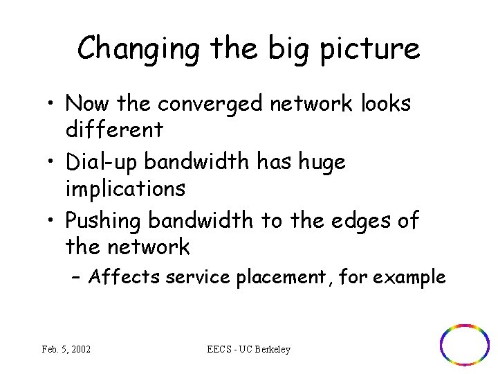 Changing the big picture • Now the converged network looks different • Dial-up bandwidth