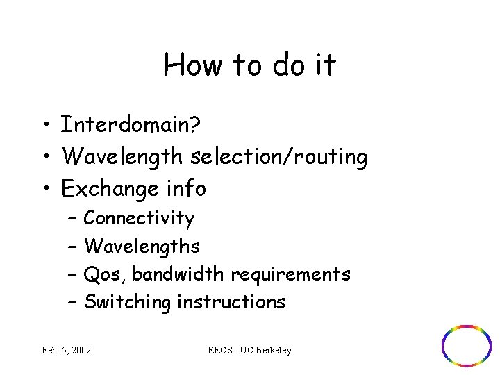 How to do it • Interdomain? • Wavelength selection/routing • Exchange info – –