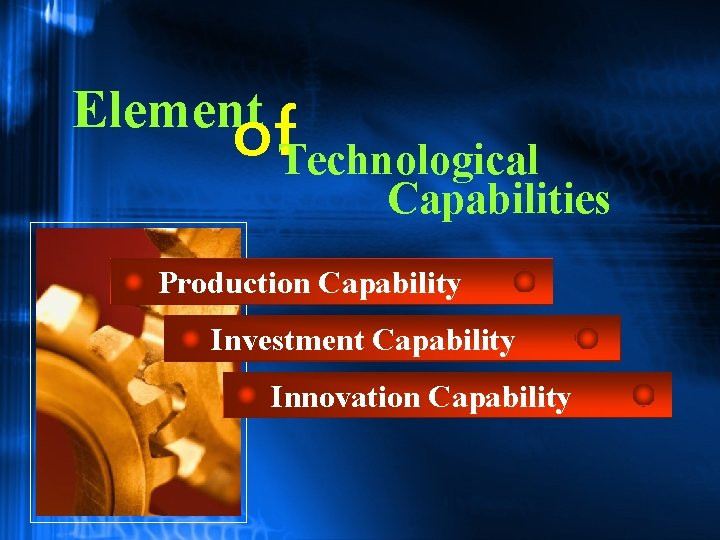 Element of. Technological Capabilities Production Capability Investment Capability Innovation Capability 