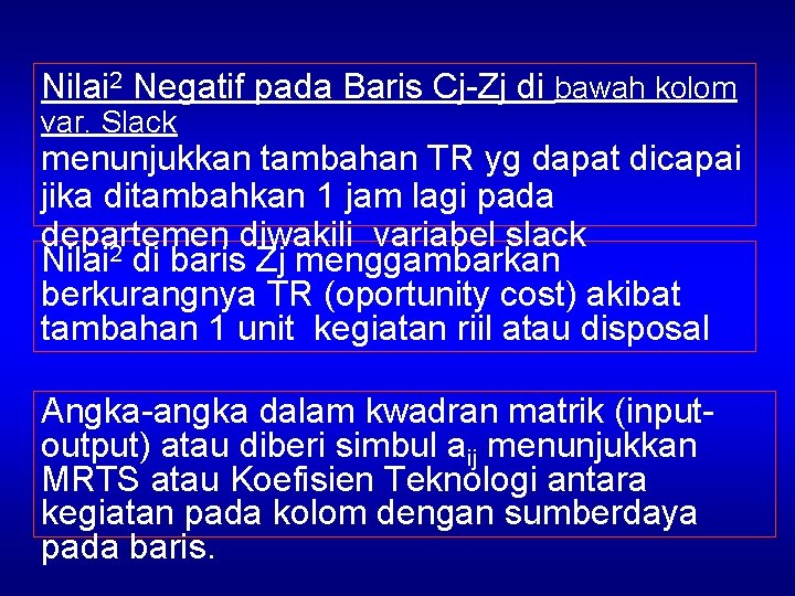 Nilai 2 Negatif pada Baris Cj-Zj di bawah kolom var. Slack menunjukkan tambahan TR