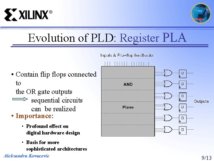 Evolution of PLD: Register PLA • Contain flip flops connected to the OR gate