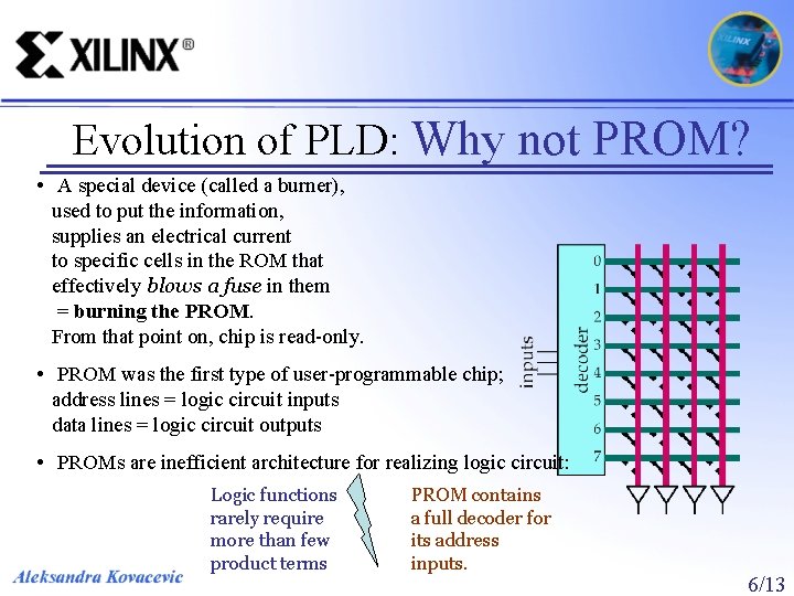 Evolution of PLD: Why not PROM? • A special device (called a burner), used