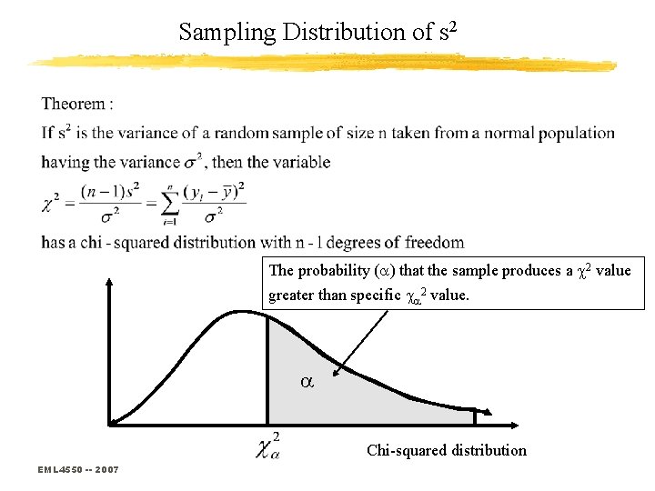 Sampling Distribution of s 2 The probability (a) that the sample produces a 2