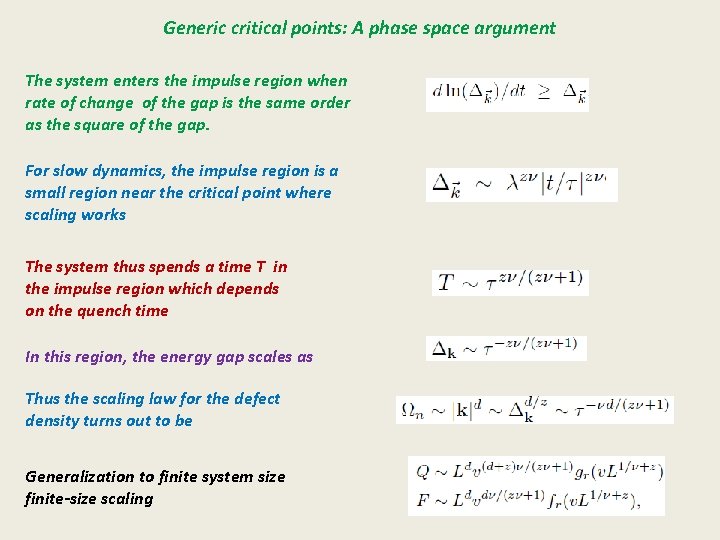 Generic critical points: A phase space argument The system enters the impulse region when