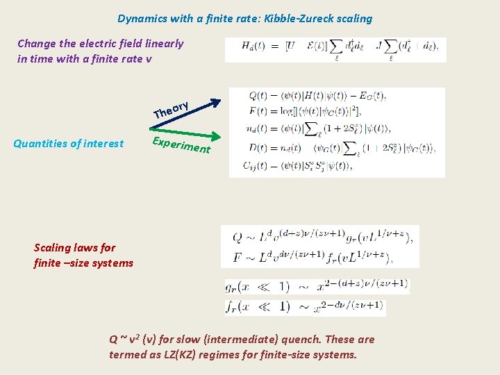 Dynamics with a finite rate: Kibble-Zureck scaling Change the electric field linearly in time