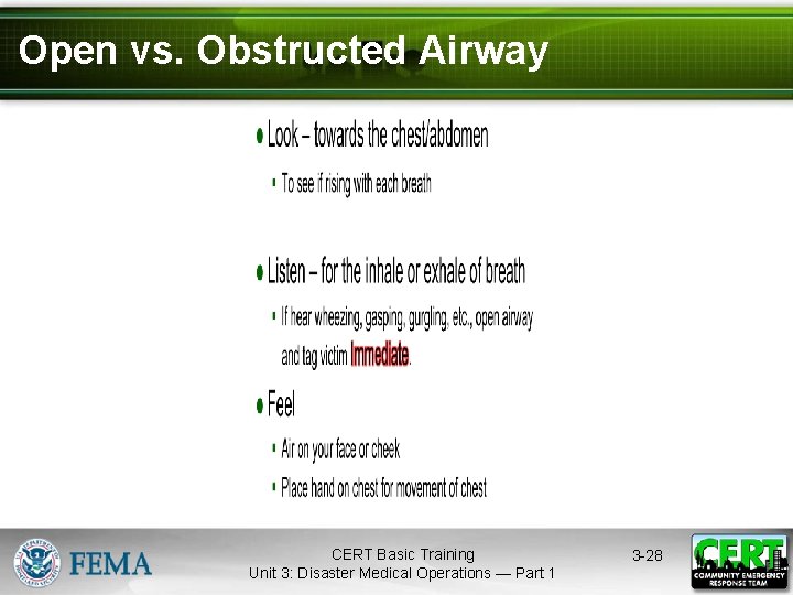 Open vs. Obstructed Airway CERT Basic Training Unit 3: Disaster Medical Operations — Part