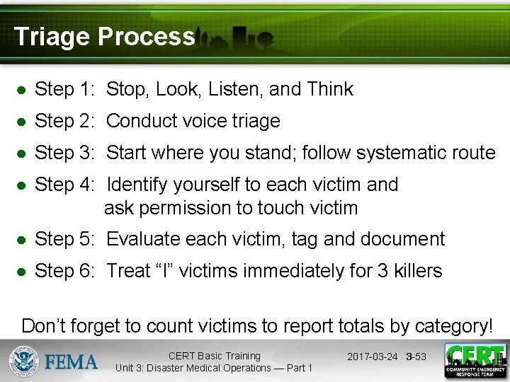 Triage Process ● Step 1: Stop, Look, Listen, and Think ● Step 2: Conduct