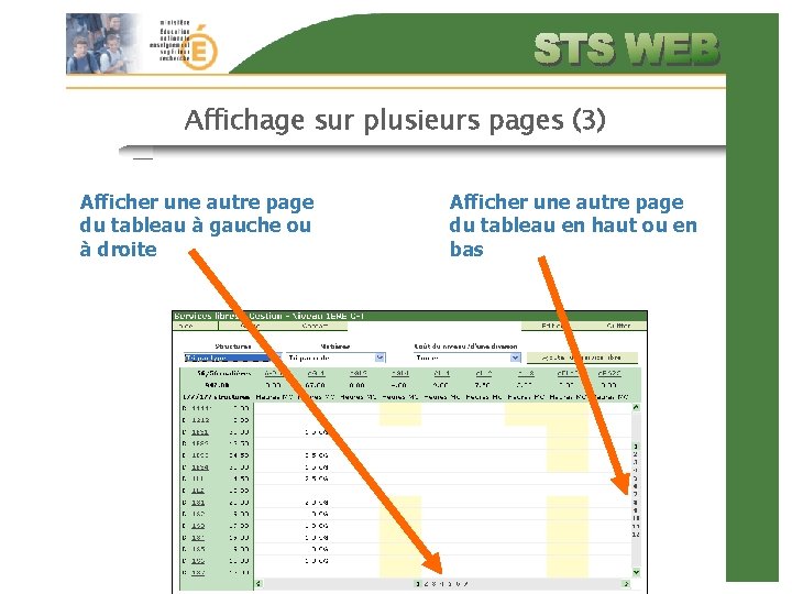 Affichage sur plusieurs pages (3) Afficher une autre page du tableau à gauche ou