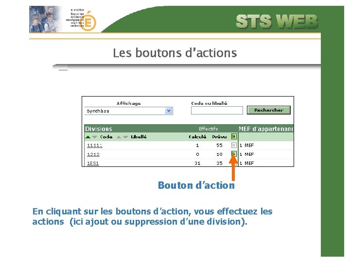 Les boutons d’actions Bouton d’action En cliquant sur les boutons d’action, vous effectuez les