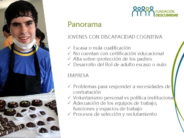 Panorama JOVENES CON DISCAPACIDAD COGNITIVA ü ü Escasa o nula cualificación No cuentan con