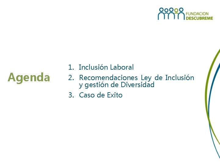 Agenda 1. Inclusión Laboral 2. Recomendaciones Ley de Inclusión y gestión de Diversidad 3.