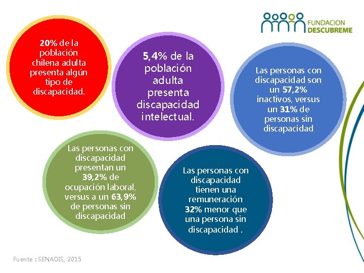 20% de la población chilena adulta presenta algún tipo de discapacidad. 5, 4% de