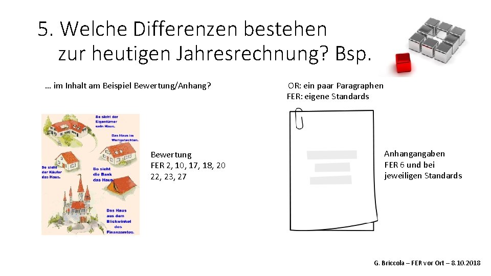 5. Welche Differenzen bestehen zur heutigen Jahresrechnung? Bsp. … im Inhalt am Beispiel Bewertung/Anhang?