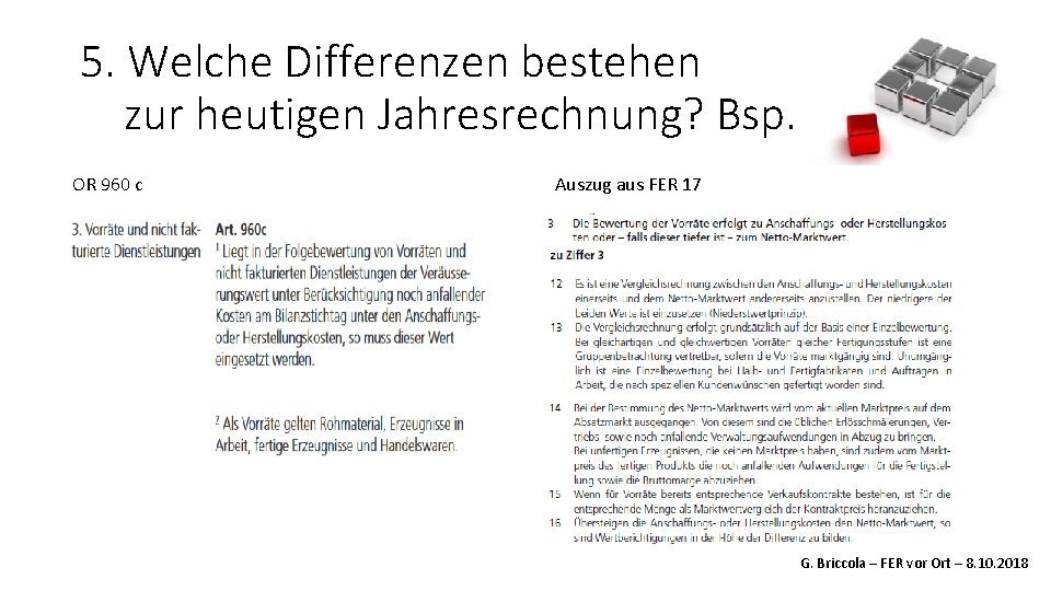 5. Welche Differenzen bestehen zur heutigen Jahresrechnung? Bsp. OR 960 c Auszug aus FER