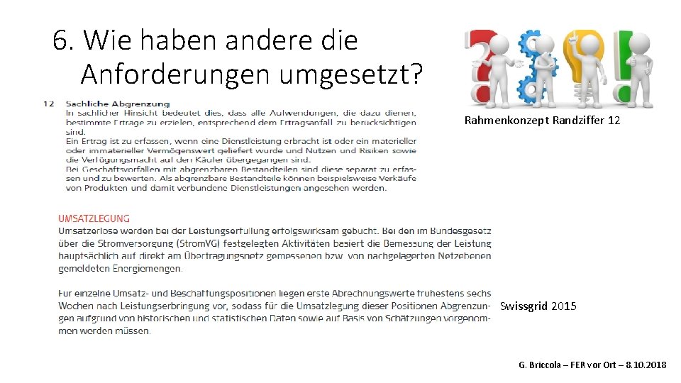 6. Wie haben andere die Anforderungen umgesetzt? Rahmenkonzept Randziffer 12 Swissgrid 2015 G. Briccola