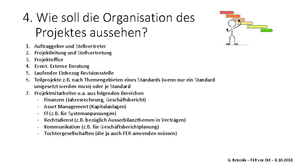 4. Wie soll die Organisation des Projektes aussehen? 1. 2. 3. 4. 5. 6.