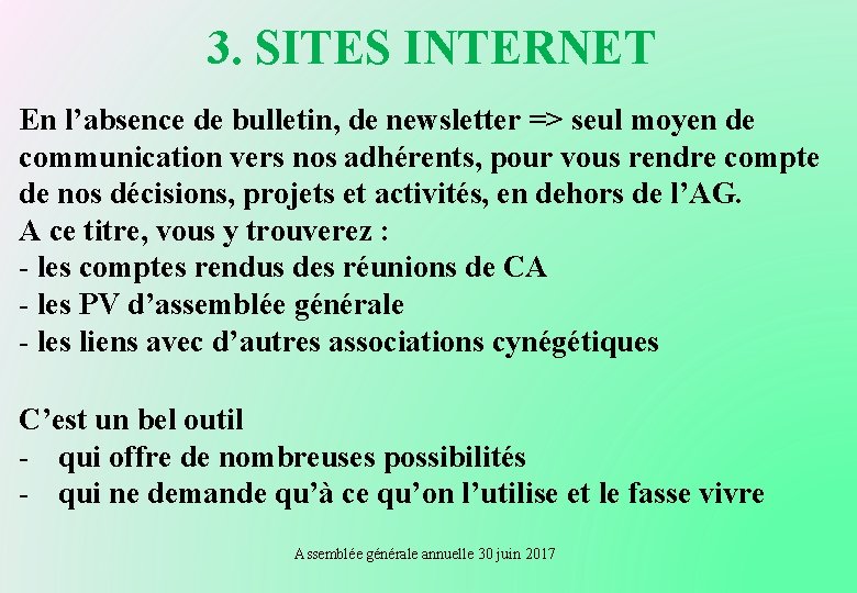 3. SITES INTERNET En l’absence de bulletin, de newsletter => seul moyen de communication