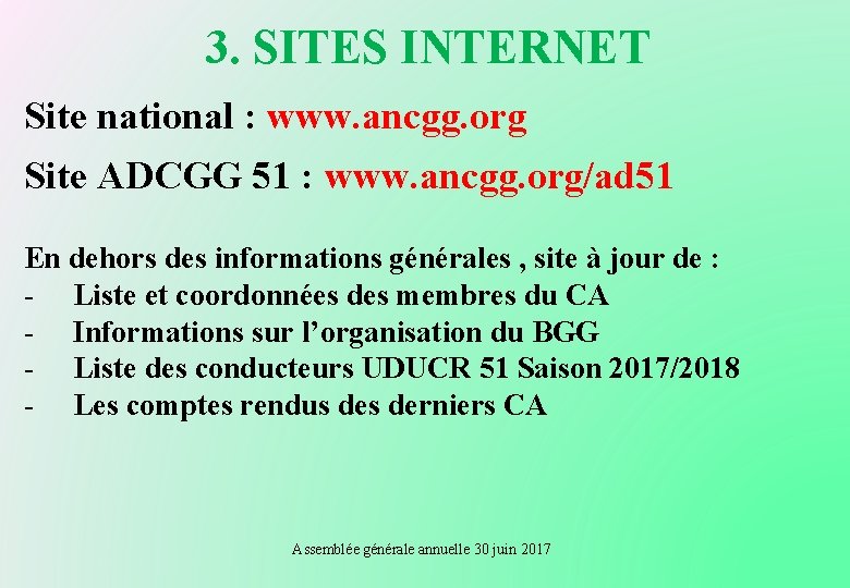 3. SITES INTERNET Site national : www. ancgg. org Site ADCGG 51 : www.