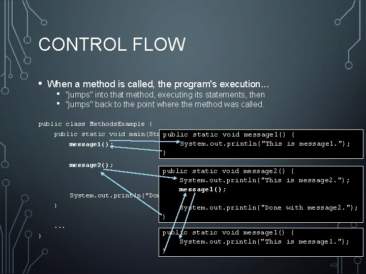 CONTROL FLOW • When a method is called, the program's execution. . . •