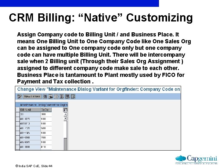CRM Billing: “Native” Customizing Assign Company code to Billing Unit / and Business Place.
