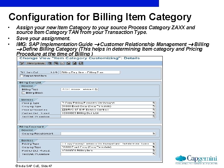 Configuration for Billing Item Category • • • Assign your new Item Category to