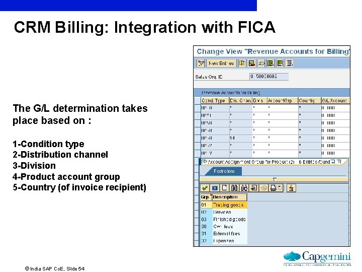 CRM Billing: Integration with FICA The G/L determination takes place based on : 1