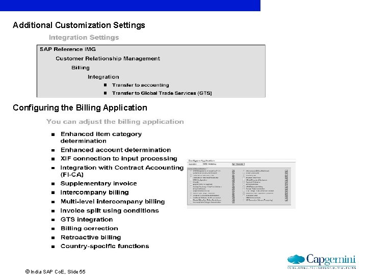 Additional Customization Settings Configuring the Billing Application ãIndia SAP Co. E, Slide 55 