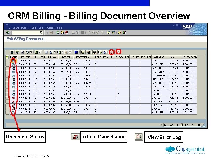 CRM Billing - Billing Document Overview Document Status ãIndia SAP Co. E, Slide 59