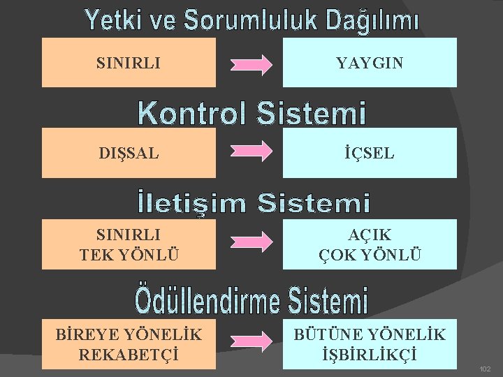 SINIRLI YAYGIN DIŞSAL İÇSEL SINIRLI TEK YÖNLÜ AÇIK ÇOK YÖNLÜ BİREYE YÖNELİK REKABETÇİ BÜTÜNE