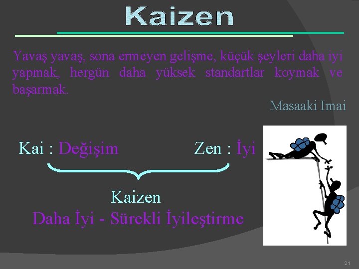 Yavaş yavaş, sona ermeyen gelişme, küçük şeyleri daha iyi yapmak, hergün daha yüksek standartlar