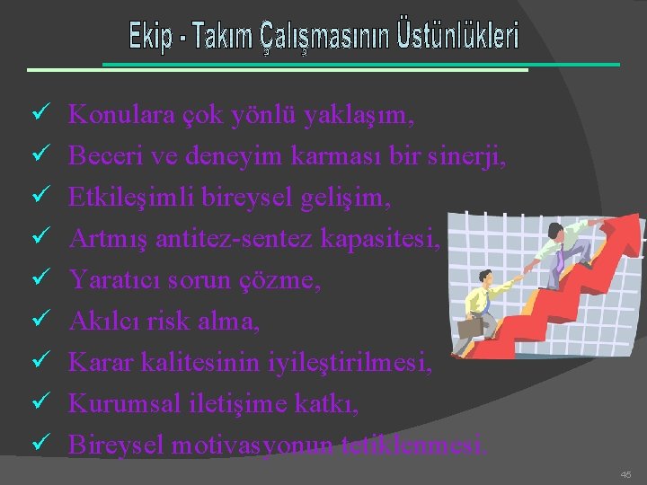 ü Konulara çok yönlü yaklaşım, ü Beceri ve deneyim karması bir sinerji, ü Etkileşimli