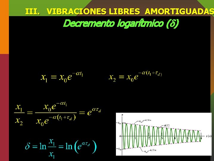 III. VIBRACIONES LIBRES AMORTIGUADAS Decremento logarítmico ( ) 